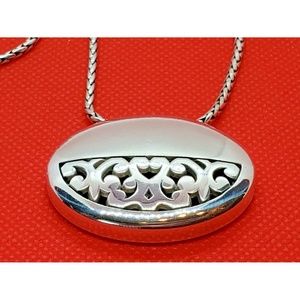 BRIGHTON Oval Scroll Pendant Silver Necklace  Reversible Retired